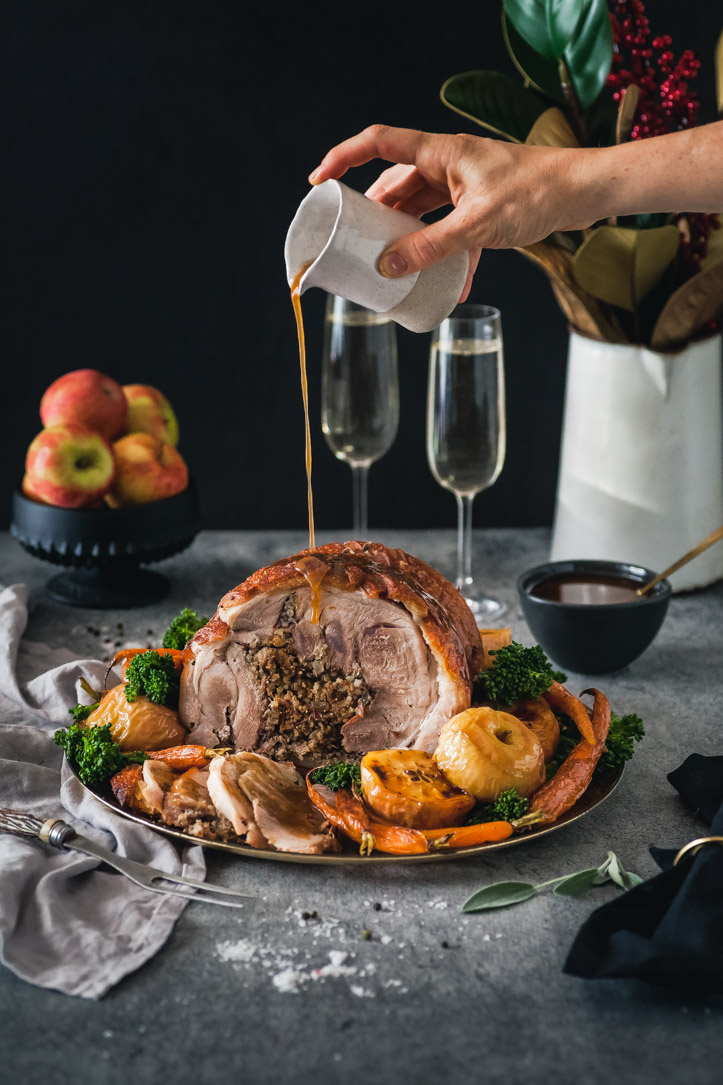 Murray Valley Roast Pork With Quinoa & Fig Stuffing & Caramelized Roast Apples & Cider Jus {DF & GF} - The Whimsical Wife